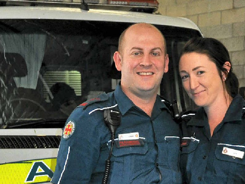 NO CURE FOR CUPID’S ARROW: New paramedics Jim and Kim Underwood. NO CURE FOR CUPID’S ARROW: New paramedics Jim and Kim Underwood.